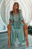 Sexy Button Pockets Front Open Self Belted High Waist Summer Dress White Tunic Women Clothes Street Wear Maxi Dress Q1111