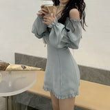 Autumn Solid Elegant Dress Women Korean Princess High Waist Casual Sweet Dress Female Party Long Sleeve Mini Fairy Dress