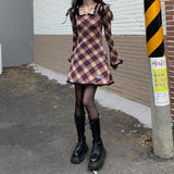 Spring Plaid Lolita Dress Women Elegant Japanese Kawaii Paty Mini Dress Female Casual High Street Korean Dress Women  New