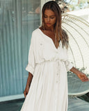 Sexy Button Pockets Front Open Self Belted High Waist Summer Dress White Tunic Women Clothes Street Wear Maxi Dress Q1111