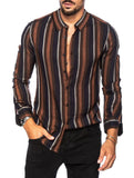 Momentlover Spring and summer new men's striped shirt Slim multi-color lapel men's casual long-sleeved shirt youth men's clothing