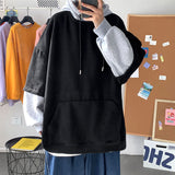 Momentlover Autumn Hoodies Men's Fashion Contrast Color Casual Hooded Sweatshirt Men Streetwear Hip-hop Loose Pullover Hoodie Mens M-5XL