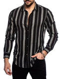 Momentlover Spring and summer new men's striped shirt Slim multi-color lapel men's casual long-sleeved shirt youth men's clothing