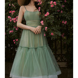 Simple Light Pink Short Prom Dresses Spaghetti Straps Tiered Tulle Prom Gowns Sweeheart Tea-Length Wedding Party Dress