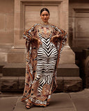 Indie Folk Zabra Striped Pattern Patchwork Bathing Sleeve Maxi Dress For Women Clothes Plus Size Streetwear Moroccan Caftan