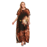 Elegant Tiger Printed Long Dreen  Women Summer Tassel Batwing Sleeve Dress Beach Wear Long Robe De Plage A925