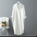 Woman Long Shirt Dress Elegant Casual Korean Fashion White Spring Oversized Long Sleeve Midi Dresses Plus Size Ladies Robe