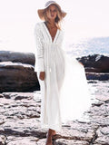 Deep V Neck Hollow Out Long Dress Women Plus Size Summer Beach Tunic White Sexy A Line Long Dress Vestidos Q274