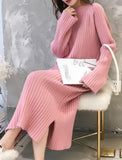 Women Winter Knit Dresses  Europe Long Sleeve O-Collar Casual Loose Warm Maxi Sweater Dress Plus Size Women's Clothing