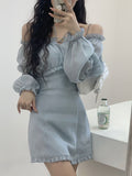 Autumn Solid Elegant Dress Women Korean Princess High Waist Casual Sweet Dress Female Party Long Sleeve Mini Fairy Dress