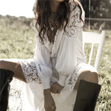 Deep V Neck Hollow Out Long Dress Women Plus Size Summer Beach Tunic White Sexy A Line Long Dress Vestidos Q274