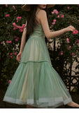 Simple Light Pink Short Prom Dresses Spaghetti Straps Tiered Tulle Prom Gowns Sweeheart Tea-Length Wedding Party Dress