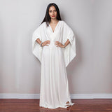 Multicolor V-Neck Batwing Sleeve Plus Size Loose Maxi Dress For Women Summer Beach Wear Kaftan Long Bathing Dresses Q1306