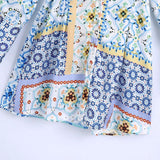 Summer Bohemia Women Vintage Print V-Neck Dress Female Fashion Chic Single-Breasted Casual Mini Dresses