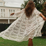 Hirigin Summer Women Mesh See-Through Bikini  Cover Dress  Fashion Cardigan Style Beach Boho Holiday White Loose Vestido