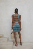 Sexy Striped Dress Blue Crochet Tunic Elegant Sleeveless Women Summer Dress Beach Wear Swim Suit Cover Up