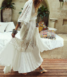 Deep V Neck Hollow Out Long Dress Women Plus Size Summer Beach Tunic White Sexy A Line Long Dress Vestidos Q274