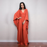 Multicolor V-Neck Batwing Sleeve Plus Size Loose Maxi Dress For Women Summer Beach Wear Kaftan Long Bathing Dresses Q1306