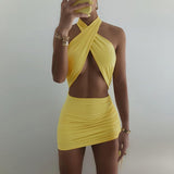 Halter Cut-Out Bandage Sexy Mini Dress Bodycon Sleeveless Summer Bodycon Dresses Ruched Club Party