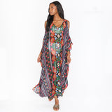 Printed V-Neck Off The Shoulder Dress Plus Size Kaftan Robe Moroccan Kaftan Tunic Summer Women Beachwear Q1352