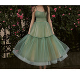 Simple Light Pink Short Prom Dresses Spaghetti Straps Tiered Tulle Prom Gowns Sweeheart Tea-Length Wedding Party Dress