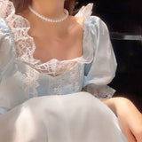 Women Elegant Lace Ruffles Slim Dress Romantic Fairy Party Dress Summer Gentle Sweet Lolita Style Princess Vestidos