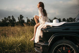 Sexy Deep V-neck Cut Out Long Sleeve Maxi Dress Long White Lace Tunic Party Women Clothes  Summer Beach Dress