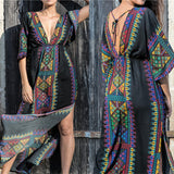 Elegant Quick-Drying Striped V-Neck Self Belted Summer Beach Dress Black Cotton Tunic Plus Size Women Beachwear Kaftan Q941