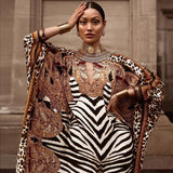 Indie Folk Zabra Striped Pattern Patchwork Bathing Sleeve Maxi Dress For Women Clothes Plus Size Streetwear Moroccan Caftan