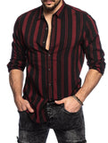Momentlover Spring and summer new men's striped shirt Slim multi-color lapel men's casual long-sleeved shirt youth men's clothing