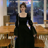 Sweet Back Puff Sleeve Dress Women Autumn  New Pink Bandage Dress Fashion Elegant Chiffon Long Dresses Female