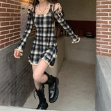 Spring Plaid Lolita Dress Women Elegant Japanese Kawaii Paty Mini Dress Female Casual High Street Korean Dress Women  New