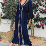 Deep V Neck Hollow Out Long Dress Women Plus Size Summer Beach Tunic White Sexy A Line Long Dress Vestidos Q274