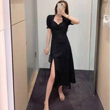 Midi Dress Women Elegant A-Line Korean Vintage Purple Chiffon Summer Woman  Dresses Party Square Collar Boho Vestidos