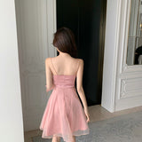 Billlani Women Sleeveless Dress Lace Elegant Solid Sexy Ladies Korean Style A-line Square Collar Spaghetti Strap Summer Fashion Ulzzang