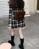 Spring Plaid Lolita Dress Women Elegant Japanese Kawaii Paty Mini Dress Female Casual High Street Korean Dress Women  New