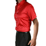 Momentlover Stylish Gold Silk Satin Shirt Men Chemise Homme Casual Short Sleeve Slim Fit Mens Dress Shirts Business Camisa Masculina