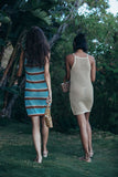 Sexy Striped Dress Blue Crochet Tunic Elegant Sleeveless Women Summer Dress Beach Wear Swim Suit Cover Up