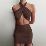 Halter Cut-Out Bandage Sexy Mini Dress Bodycon Sleeveless Summer Bodycon Dresses Ruched Club Party