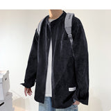 Momentlover Oversized Men Solid Corduroy Shirt Long Sleeve  Mens Pocket Streetwear Shirts Male Korean Fashions Black Shirt 5XL
