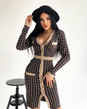 Bodycon Dress Sweater Long Sleeve Evening Dresses Luxury Knitted Club Wear V Neck Spring Vintage