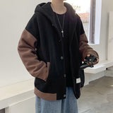 Momentlover Japan Korea Style Patchwork Fashion Hoodies Men Fleece Hooded Sweatshirts Coat Male Spring Autumn Student Casual Tops