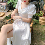 Midi Dress Women Elegant A-Line Korean Vintage Purple Chiffon Summer Woman  Dresses Party Square Collar Boho Vestidos