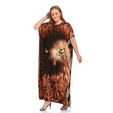 Elegant Tiger Printed Long Dreen  Women Summer Tassel Batwing Sleeve Dress Beach Wear Long Robe De Plage A925