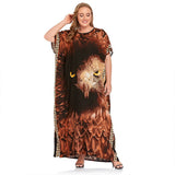 Elegant Tiger Printed Long Dreen  Women Summer Tassel Batwing Sleeve Dress Beach Wear Long Robe De Plage A925