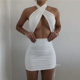 Halter Cut-Out Bandage Sexy Mini Dress Bodycon Sleeveless Summer Bodycon Dresses Ruched Club Party