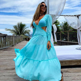 Halloween  Beach Dress Summer Floral Swimsuit Print Belt Bathing Suit Women Long Cover Up Off Shoulder Beachwear Bandeau Halt Swimsuit