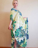 New Bohemian Printed V-Neck Half Sleeve Summer Beach Dress Green Cotton Tunic Women Beachwear Midi Dress Robe De Plage Q845