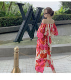 Style Summer Women Casual High Waist Sexy Backless Beach Dress Vintage Slash Neck Dot A-Line Maxi Dress Vestidos