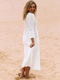 Deep V Neck Hollow Out Long Dress Women Plus Size Summer Beach Tunic White Sexy A Line Long Dress Vestidos Q274